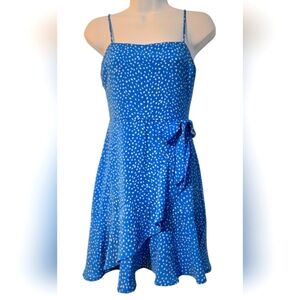 Bright Blue White Dot City Vibe Side Tie Dress Adjustable Straps Lined Size 1